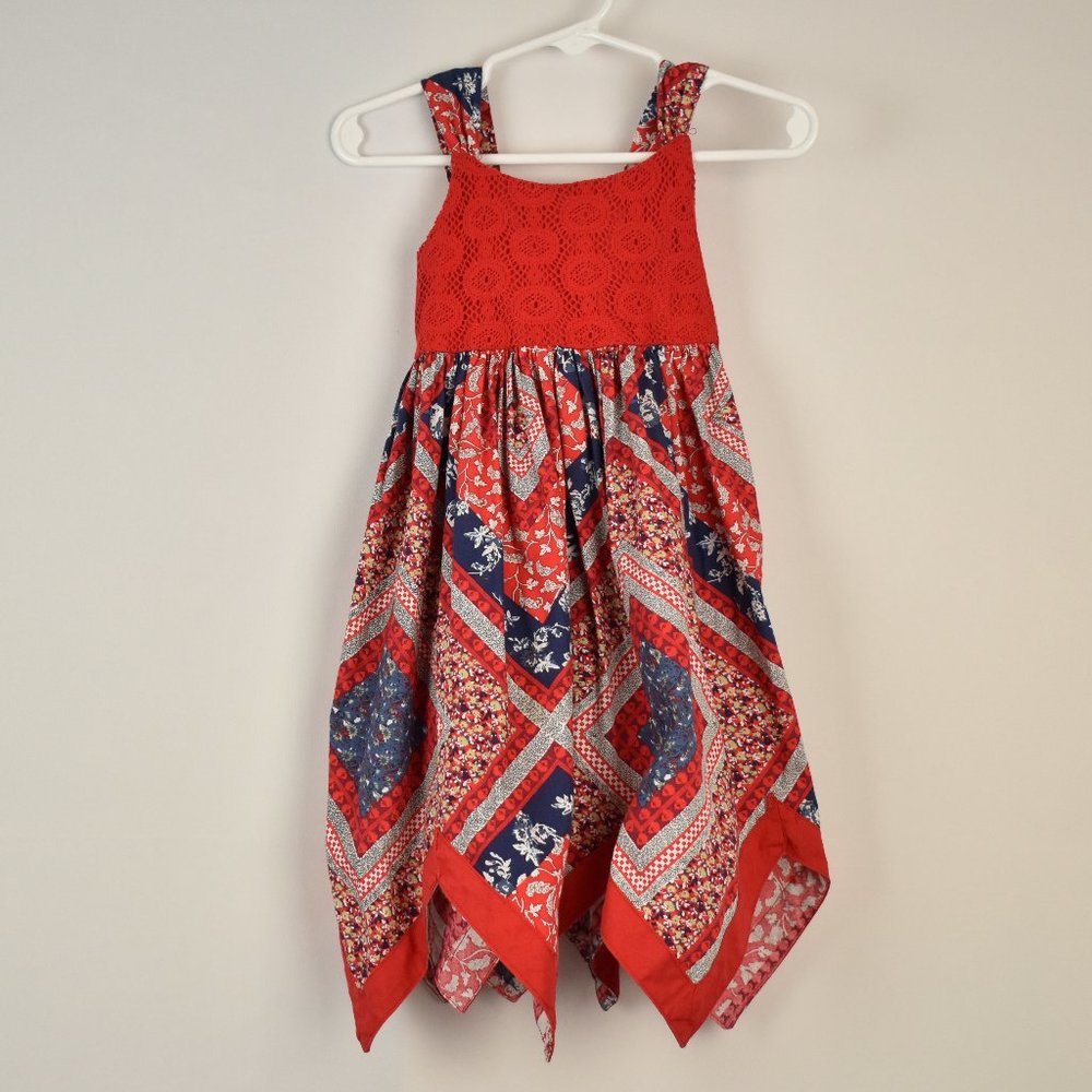 Blueberi Boulevard Red, White and Blue Lace Plaid Handkerchief Dress Size 24M